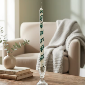 Bougies coniques florales peintes à la main - Bougies de dîner longues et luxueuses à motifs personnalisés pour mariages et cadeaux de fêtes - Product Image 1