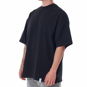 Camiseta Básica de Hombre de Poliéster Negro de 220 Gramos, Tejido de Punto, Cuello Frontal Amplio, Manga Corta, Ajuste Holgado, Estilo Casual Urbano, Antiencogimiento - Product Image 5