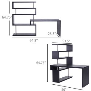 Scrivania Girevole Moderna a 5 Livelli a Forma di L con Struttura in Acciaio Inossidabile e Ripiani in MDF Nera - Product Image 3