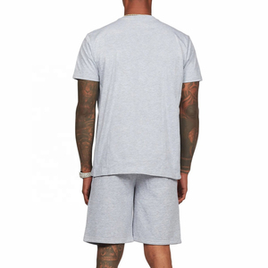 Men's Gray Cotton Crew Neck T-Shirt <b>Set</b> Casual Summer <b>Knitted</b> Solid Color Breathable Short Sleeve Tops And Shorts - Product Image 2