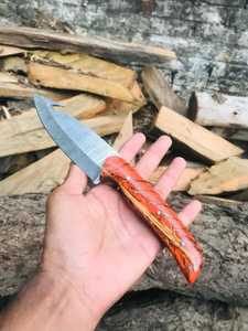Couteau à dépecer à pointe tombante, lame en acier au carbone, manche en bois, épaisseur 0,6 mm, bord biseauté, étui en cuir - Product Image 3