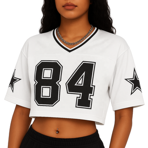 เสื้อเจอร์ซีย์อเมริกันฟุตบอลทรงครอป คอวี สไตล์เรโทร สำหรับเชียร์กีฬา ทีมมหาวิทยาลัย หรือทีมกีฬาอื่นๆ  แบบยูนิเซ็กซ์  รุ่นใหม่  สามารถสั่งทำได้ - Product Image 2