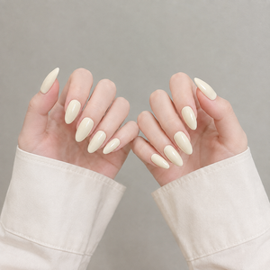 Medio Almendra Uñas Acrílico Clásico Blanco Puro y Blanco Cremoso Diseño Minimalista Pre-diseñado Crema Esmalte para Uñas - Product Image 4