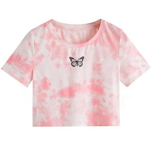 Camiseta de Manga Corta con Estampado Tie-Dye, Cuello Redondo, Tejido de Punto, Estilo Casual, Corte Recortado, Ajuste Regular - Product Image 1