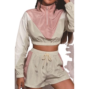 Unisex Lightweight Nylon Waterproof Breathable Quick Dry <b>Knitted</b> Patchwork Printed Short Sleeve Zip Jacket Tulip Shorts <b>Set</b> - Product Image 1