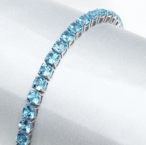 Natural Blue Topaz Stone <b>Charm</b> Bracelet 925 Sterling Silver Handmade Luxury Gemstone Jewelry Gift for Women Party Occasion - Product Image 1