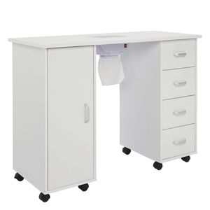 Tavolo Moderno per Manicure in Legno con Anta Singola e 4 Cassetti, Finitura Bianca, Design di Lusso, Struttura in MDF - Product Image 3