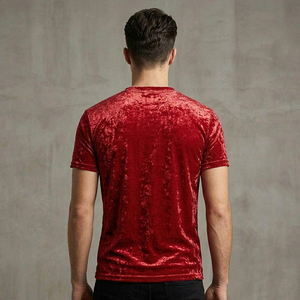 Men's Red Velour T-Shirt Short Sleeve O-Neck Regular Fit Velour Tee Shirt Men Casual Wear Velvet TShirts Mens - Product Image 6