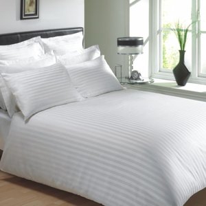 Premium 400 TC White Cotton Satin <b>Stripe</b> Bedsheet for Hotel Guest Rooms With Durable Fabric in Bulk Supply - Product Image 3