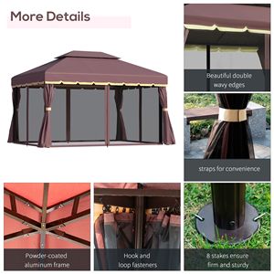 10FT X 13FT Aluminum Frame Patio Gazebo with 2 Tier Polyester <b>Roof</b> Vented <b>Canopy</b> Mesh Sidewalls for Villa Courtyard Park - Product Image 5