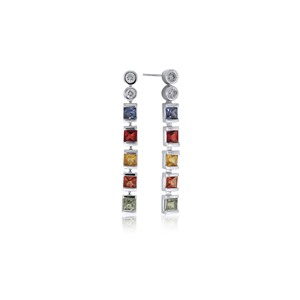 Exclusivos Pendientes de Diamantes Multicolor con Corte Princesa |   Pendientes de Oro Blanco Premium para Mujer - Product Image 3