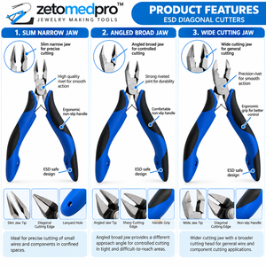 Alicates de Corte Diagonal ESD para Joyería, Electrónica y Corte Preciso de Alambres, Múltiples Diseños de Mordazas, ZetomedPro - Product Image 6