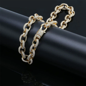 Bracelet à maillons ovales Ice Cubed, chaîne épaisse, bijoux en moissanite et diamant, couleur or, argent, pour club, cadeau - Product Image 5