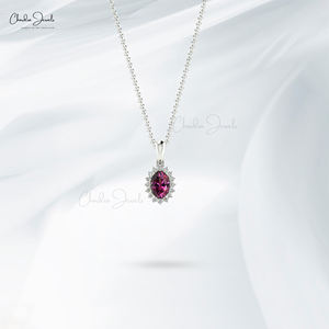 Authentic Rhodolite Garnet and White Diamond Halo Pendant for Women 14k Fine Gold Hallmark Jewelry From Top Asian Manufacturer - Product Image 4