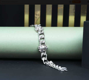Luxury 925 Silver Rhodium Plated Chain Bracelet With Crystal Flower Design Unisex Everyday Wear - Product Image 2