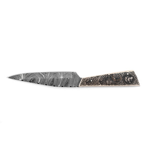 Cuchillo de Caza de Hoja Fija de Acero de Damasco Personalizado - Grado Industrial, 19 cm de Longitud Total - Mango de Hueso de Camello con Grabado Láser - Rúnico - Product Image 5