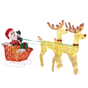 Decorazioni Natalizie Pre-Illuminate con Renne e Slitta, 270 LED Bianco Caldo, per Interni ed Esterni, Addobbi Festivi per Natale - Product Image 1