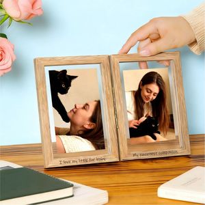 Custom Engraved Wooden <b>Double</b> Folding <b>Photo</b> <b>Frame</b> Hinged Desktop Picture <b>Frame</b> for Pet Lover Personalized Gift Home Decor <b>Frames</b> - Product Image 1