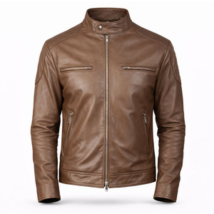 Chaqueta de Motociclista Premium de Cuero PU Marrón, Transpirable, Ecológica, Resistente al Viento e Impermeable, Estilo Clásico Vintage para Hombre, Corte Ajustado - Product Image 1