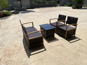 4P00057 Modern Brown <b>Rattan</b> Steel Tempered Glass Polyester Cushion Villa Hotel Outdoor Garden Courtyard Living Room <b>Furniture</b> - Product Image 2