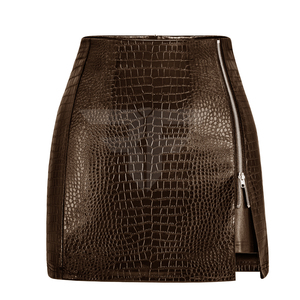 Mini-jupe moulante vintage en similicuir respirant pour femme, taille haute extensible avec fente zippée, pour toutes les saisons - Product Image 1