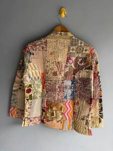 Chaqueta acolchada de algodón con patchwork para mujer, cuello mandarín, manga larga, ropa exterior informal de otoño, bordado a mano, cierre con botones, regalo. - Product Image 2