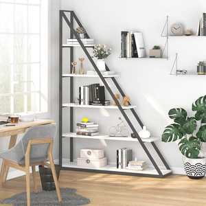 Industrial Style Metal Frame Ladder Shelf 5 Tier Wooden Bookshelf Display <b>Storage</b> <b>Unit</b> for Home Decor - Product Image 4