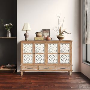 59.06 Elegante Credenza in Legno Naturale, Mobile Contenitore per Soggiorno con 4 Ante, 3 Cassetti e Ripiani Regolabili - Product Image 3