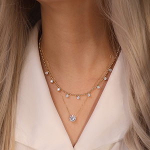 SMON05 Collana con Pendente in Argento Sterling 925 con Moissanite Rotonda Colore <span class=keywords><strong>D</strong></span> VVS, Catena Regolabile 1ct 2ct 3ct 4ct, Gioielli Raffinati - Product Image 4