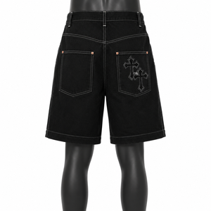 Custom <b>Black</b> Denim Jorts <b>Men</b> Baggy Gothic Streetwear Graphic Jean <b>Shorts</b> OEM ODM Private Label Wholesale - Product Image 2