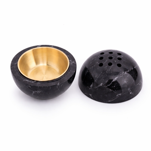 Travertine Stone Incense Burner Holder with Brass Bowl Sphere Lid Aromatherapy Diffuser Meditation Home Decor <b>Gift</b> Premium - Product Image 4