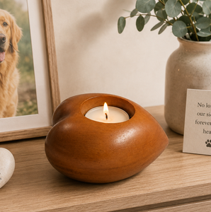 Urne commémorative pour animaux de compagnie en bois d'acacia écologique en forme de cœur avec support pour bougie chauffe-plat pour reptiles et petits animaux - Product Image 2