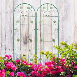 Set di 2 tralicci da giardino in metallo 220x50 cm, antiruggine, per supporto piante rampicanti, recinzione e cancello, colore verde - Product Image 5