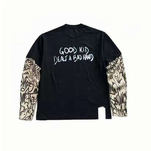 T-shirt à manches longues surdimensionné, imprimé camouflage sur les manches, streetwear, tee-shirt personnalisé avec logo, vêtements décontractés - Product Image 1