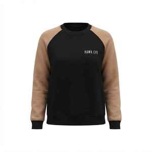 Sudadera Negra de Cuello Redondo para Mujer con Mangas Beige, Corte Regular, Informal, de Punto, Mezcla de Algodón, para Otoño - Product Image 6