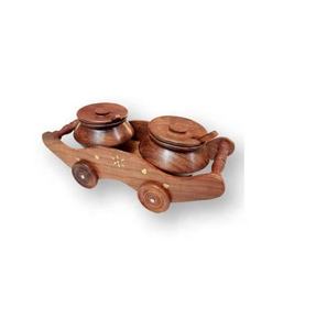 Chttney Handi en bois fait à la main de conception antique de haute qualité ou bol en bois avec cuillère pour la cuisine à domicile et les hôtels et restaurants - Product Image 2