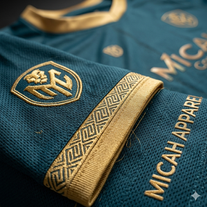 Camiseta de fútbol personalizada premium para hombre de Micah Corp, color verde azulado y dorado – Uniforme de equipo de malla transpirable y ropa deportiva de alto rendimiento - Product Image 4