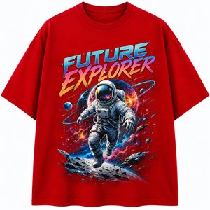 Camiseta Negra para Hombre Future Explorer Astronaut con Estampado por Transferencia Térmica, Manga Corta, Cuello Redondo, Corte Regular, Transpirable, Estilo Casual Urbano - Product Image 1