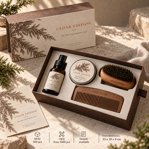 Kit de soin de la barbe en cèdre personnalisé avec boîte d'emballage à tiroir coulissant - Product Image 6