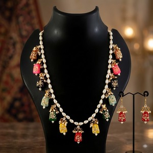 Unisex Bohemian Ethnic Bell Shape <b>Pearl</b> Necklace and Earring <b>Set</b> Brass Jewelry Bridal Fashion Jewelry <b>Sets</b> - Product Image 2