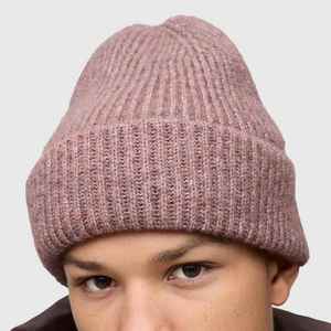 Unisex Ribbed <b>Beanie</b> Hat in Dusty Pink Color Hand Knitted Acrylic Winter Cap Casual Style for Adults 56-58CM Head Circumference - Product Image 1