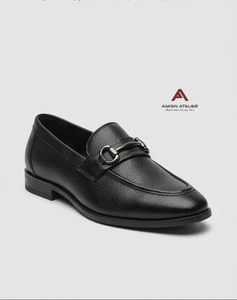 Mocassins noirs grainés de qualité supérieure pour hommes, chaussures habillées italiennes à enfiler pour le bureau et les déplacements professionnels, tenue décontractée élégante - Product Image 2