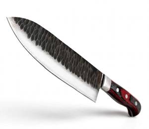 Couteau de chef à lame fixe en acier carbone forgé à la main, personnalisé OEM, avec manche en Pakkawood laminé rouge et noir profilé (DIY) - Product Image 6