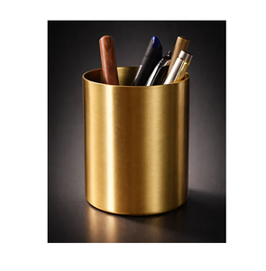 Brass Pen Holder Jar Stationery Storage Holder Brass Color Makeup <b>Brush</b> Storage Bucket Pen Holder - Product Image 2