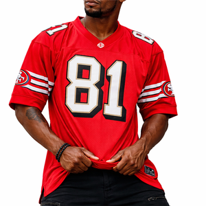 เสื้อฟุตบอลอเมริกันตาข่ายสีแดงสุดฮิตปี 2026 สำหรับผู้ชาย ชุดทีมแบบกำหนดเอง หมายเลข 100% โพลีเอสเตอร์ รับผลิตเสื้อแบบ OEM ขายส่งจากโรงงาน - Product Image 4