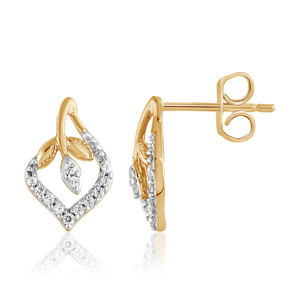 Pendientes de Diamantes Románticos con Corte Brillante Redondo en Oro Amarillo, Diamantes Naturales para Uso Diario de Mujer - Product Image 3