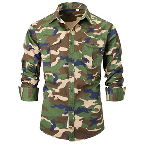 Camisa de Camuflaje para Hombre, con Botones, de Poliéster y Algodón Satinado, Manga Corta, Informal, para Trabajo al Aire Libre, Tela Resistente, Personalizable OEM - Product Image 1