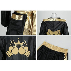 Disfraz de Boxeador Negro Satinado para Hombre, Traje de Halloween para Adultos con Bata, Pantalones Cortos y Cinturón de Campeonato - Product Image 2