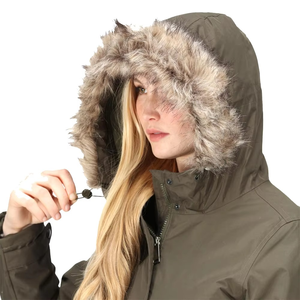 Women Winter Parka <b>Jacket</b> <b>Fur</b> Trim Hood Regular Length Waterproof Genuine Leather Shell Breathable Cotton Filling Solid Color - Product Image 3
