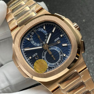 นาฬิกาจักรกลคุณภาพสูง รุ่น 5990 สีน้ำเงิน หน้าปัดแสดงเวลาสองเขตเวลา เหมาะสำหรับการเดินทางเพื่อธุรกิจ นาฬิกาสปอร์ตหรูสำหรับผู้ชาย - Product Image 2